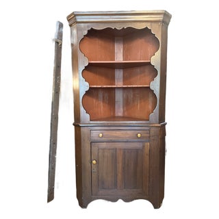 Antique Rustic Corner Cabinet Hutch For Sale