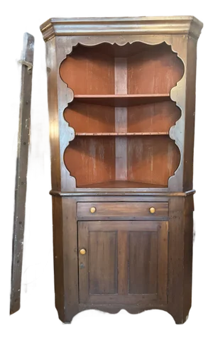 Antique Rustic Corner Cabinet Hutch