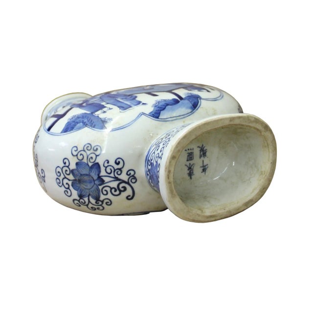 2000 - 2009 Chinese Blue White Porcelain People Theme Flask Shape Vase For Sale - Image 5 of 6
