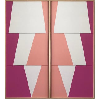 Jason Trotter Original Acrylic Painting "Tricolor Pink Double Jagged Triptychs Jet0474" For Sale