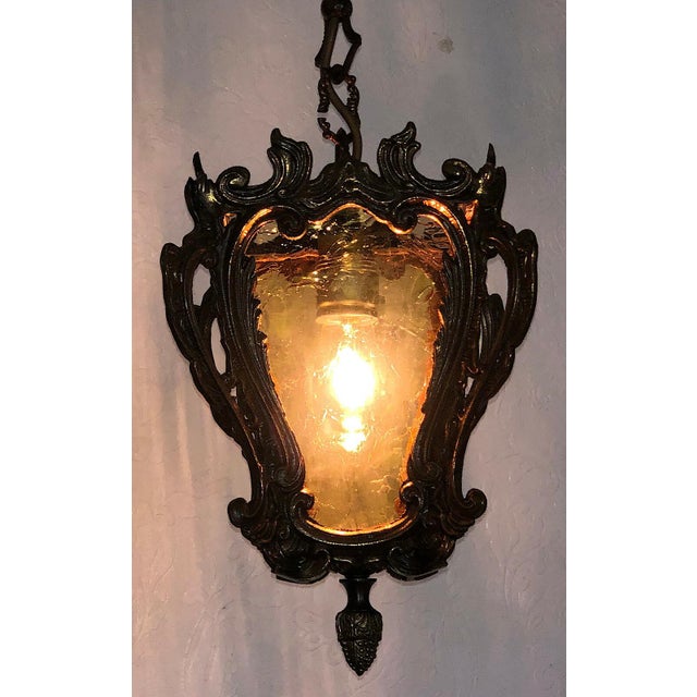 Brass Glass Single Light Chandelier, 1950s For Sale - Image 10 of 11