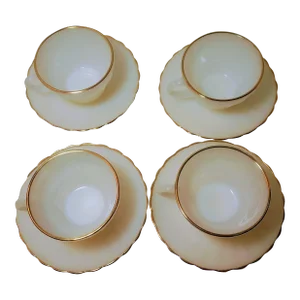 1950s 8 Piece Anchor Hocking Gold Trimmed Milk Glass