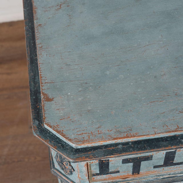 Wood 19th Century Blue Painted Swedish Gustavian Chest of Drawers For Sale - Image 7 of 16