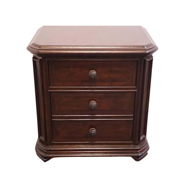 Contemporary Stanley Furniture Walnut Contemporary Traditional 30" Three Drawer Nightstand 128-13-80 - Continental Barrel Finish For Sale - Image 3 of 15