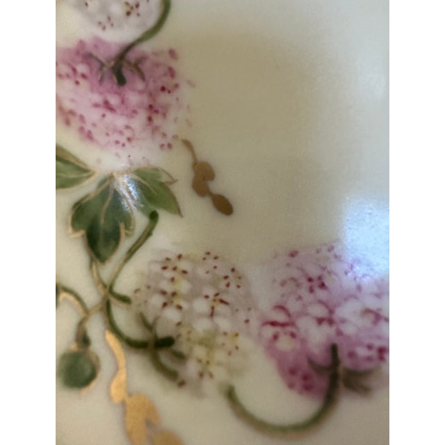 Antique 1880s Limoges France Cottage Bon Bon Basket With Handle, Hand-Painted Floral Design With Heavy Gold Trim For Sale - Image 13 of 17
