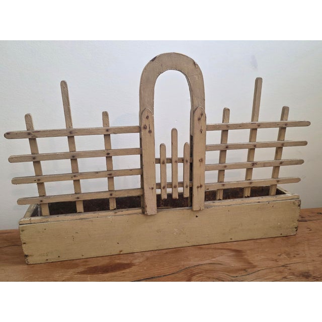 Vintage hand-crafted painted windowsill sized trellis planter box with metal insert. Folk art, shabby-chic styled piece...