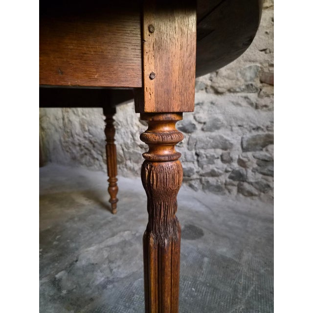 Antique French Round Oak Drop-Leaf Dining Table, 1870s For Sale - Image 12 of 18