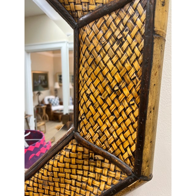 Rustic Vintage Octagonal Rattan Mirror For Sale - Image 3 of 7