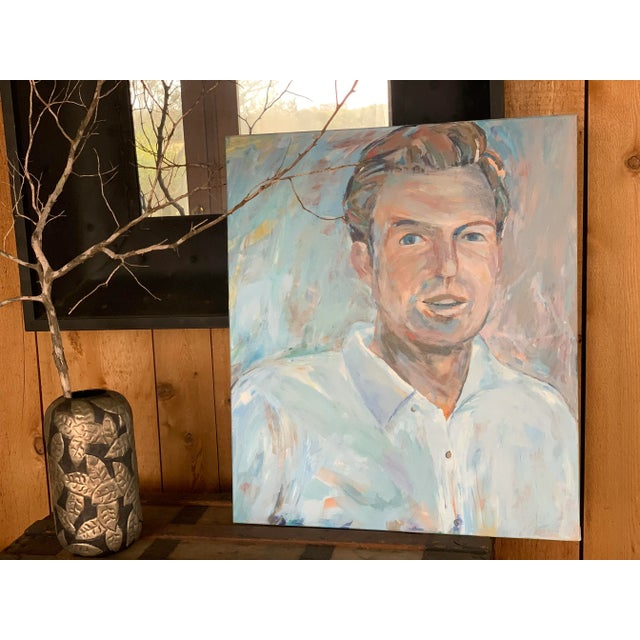 Contemporary Oil Portrait of a Man Signed by Texas Artist Mark Nanney, Unframed. Expressive brushstrokes in a subtlety...