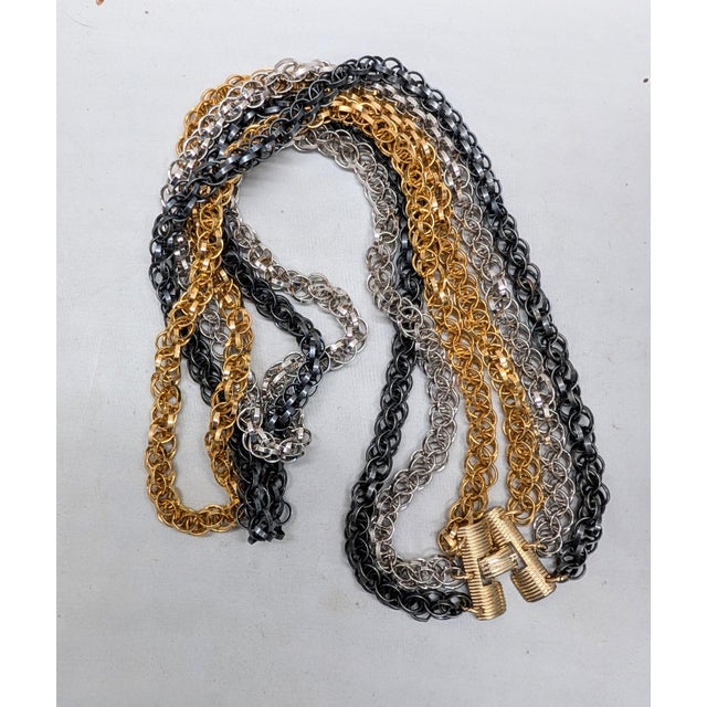 Vintage Signed Napier Book Piece Long Tri-Tone 3 Chain Necklace, 1967 For Sale In Philadelphia - Image 6 of 6