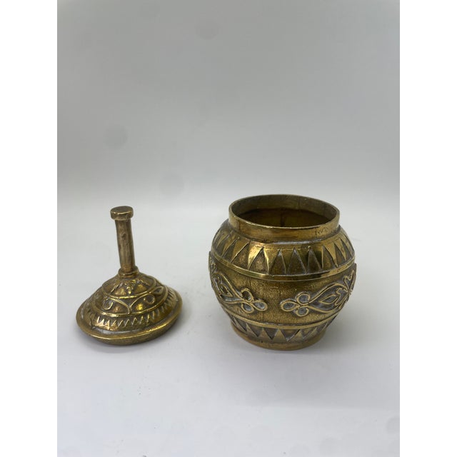 Boho Chic Vintage Brass Gadur Jar With Lid For Sale - Image 3 of 5