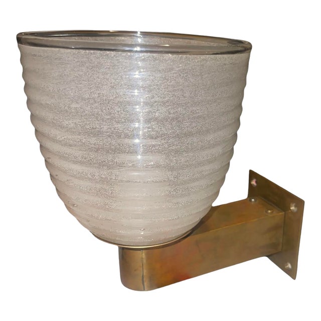 Mid-20th C Signed Barovier & Toso Murano Pulegoso Glass and Brass Sconce For Sale