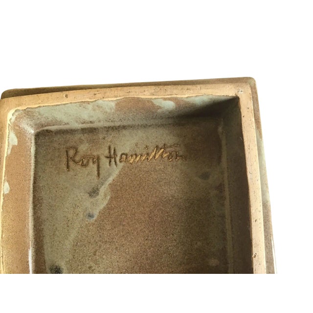 Vintage Signed Roy Hamilton Handcrafted Brown Square Art Studio Pottery Vase For Sale - Image 4 of 7