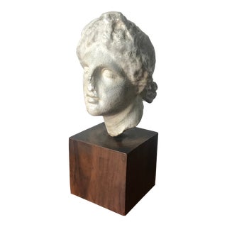 Vintage Italian Plaster Neo Classical Woman Bust on a Wood Plinth For Sale