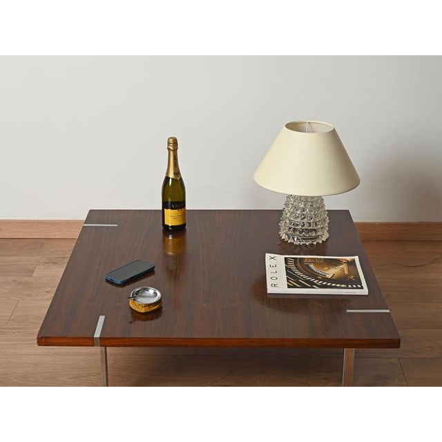 Metal Large Square Coffee Table in Rosewood and Chrome from Pizzetti, Italy, 1970s For Sale - Image 7 of 18