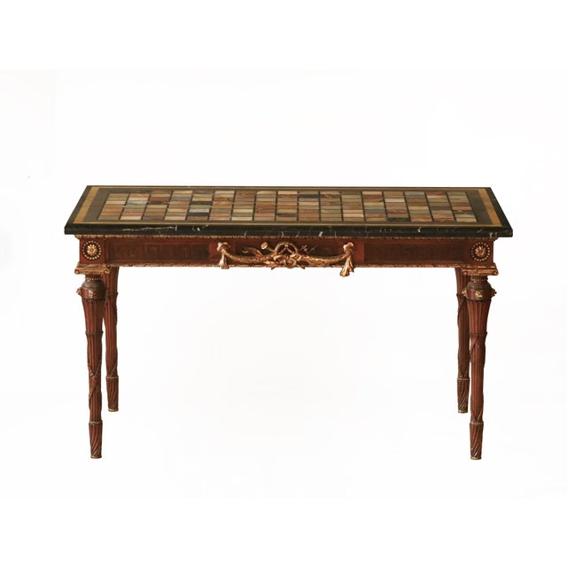 20th Century George III Style Side Table/Desk With Italian Marble/Semi-Precious Stone Specimen Chess Board Table Top For Sale - Image 13 of 13