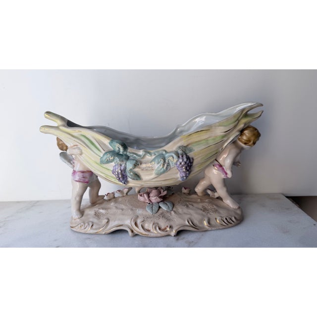 White Antique German Porcelain Figural Centerpiece Bowl, of Dresden or Von Schierholz Styles, Hand-Painted Putti For Sale - Image 8 of 15