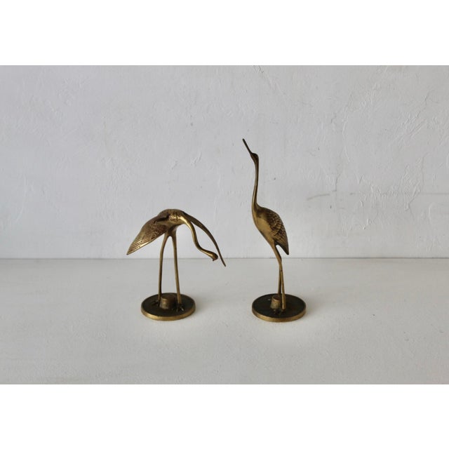 Vintage Mid-Century Mantle Size Sculptural Brass Cranes Herons Water Fowl-a Pair For Sale - Image 9 of 14
