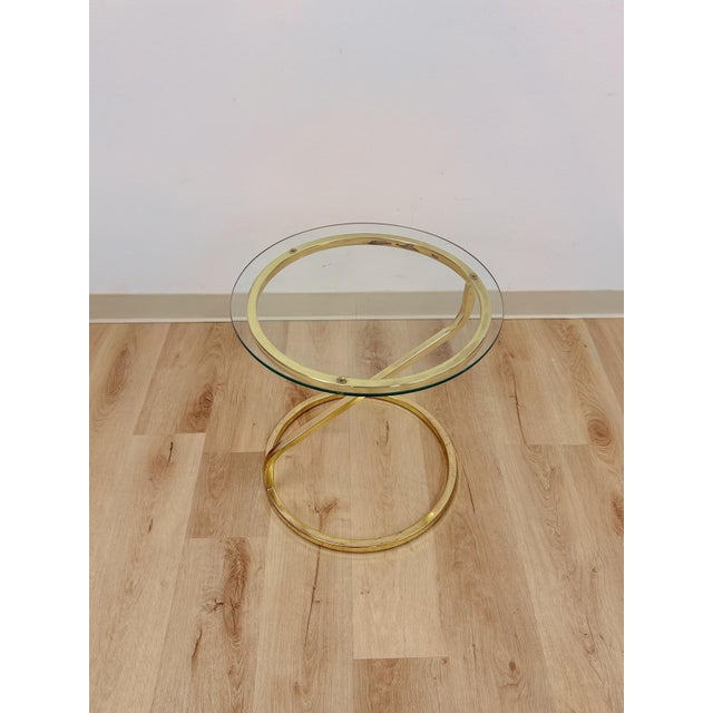 Round Brass Angular End Table Milo Baughman Style Postmodern Vintage MCM For Sale In Tampa - Image 6 of 9