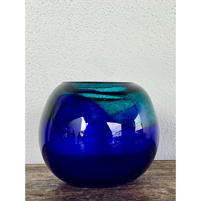Vintage Blue and Green Glass Sphere Vase For Sale - Image 10 of 12