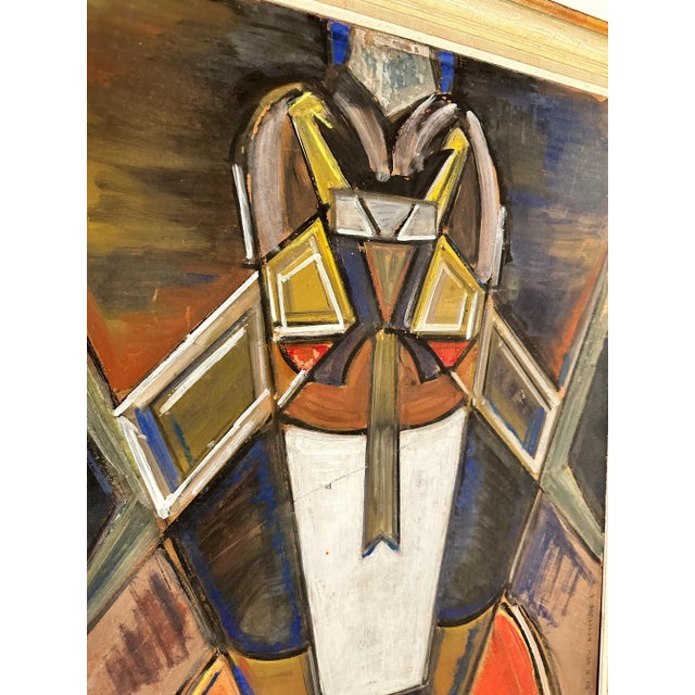 Stunningly painted vibrant abstract piece of mid century modernist art in its original frame. Featuring vibrant bright...