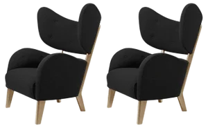 Set of Black Raf Simons Vidar3 Natural Oak My Own Chair Lounge Chair by Lassen