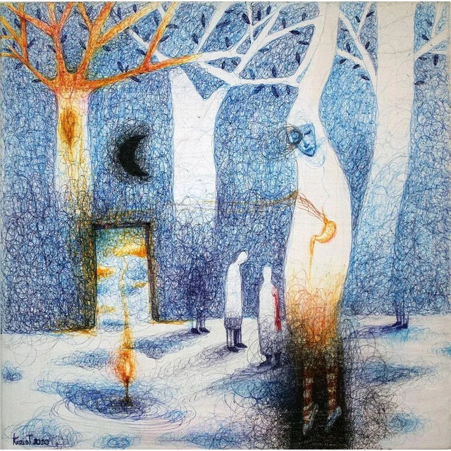 Keziat, My Stomach, Ink and Oil Pastel on Canvas, 2020 For Sale - Image 3 of 3