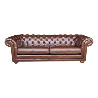 Vintage Cognac Brown Leather Chesterfield Sofa | Deep Tufted English Club Couch For Sale