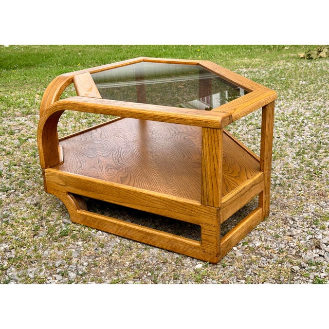 Brown 1980s Post Modern Lou Hodges Inspired Oak & Smoked Glass Living Room Set by the Stratford Company For Sale - Image 8 of 12