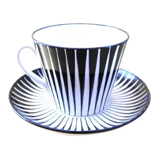 Mid 20th Century Zebra Handmalat Gefle Coffee Tea Cup and Saucer Set by Eugene Trost For Sale