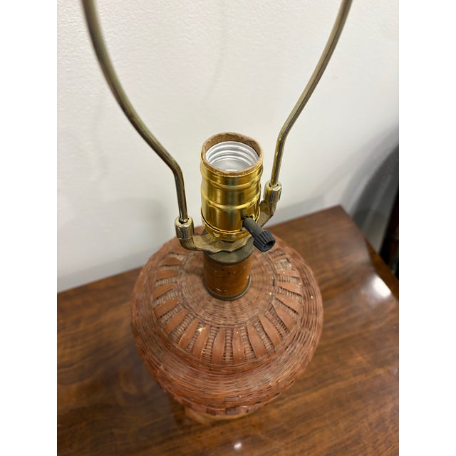 Cabin Vintage Fine Wicker Urn-Shaped Basket Lamp For Sale - Image 3 of 6