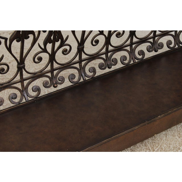 Designer Metal Base Leather Top Console Table For Sale - Image 15 of 18
