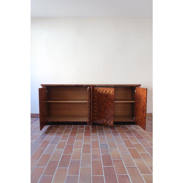 Wood Italian Burl Elm and Marquetry Sideboard, 1970s For Sale - Image 7 of 15