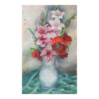 Vintage Circa 1930's Pink Gladiolas Still Life Painting For Sale