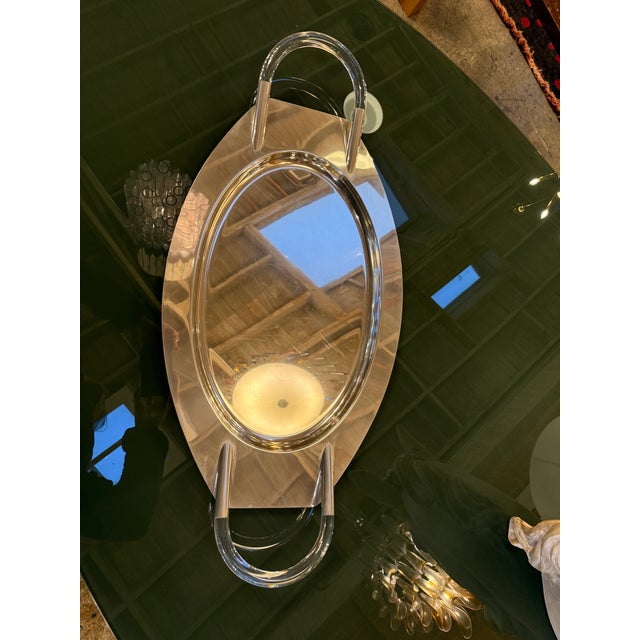 Chrome Lucite and Polished Aluminum Oval Tray With Sculptural Handles, 1970s For Sale - Image 8 of 8
