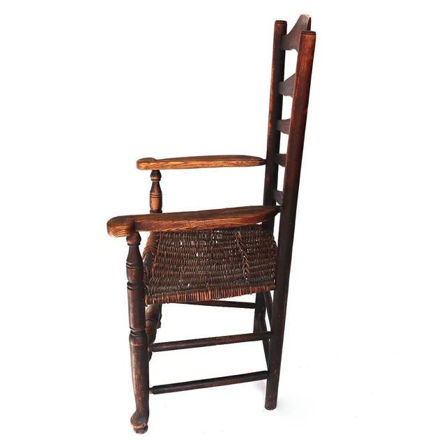 Traditional English Georgian Oak Woven Seat Ladderback Armchair For Sale - Image 3 of 7