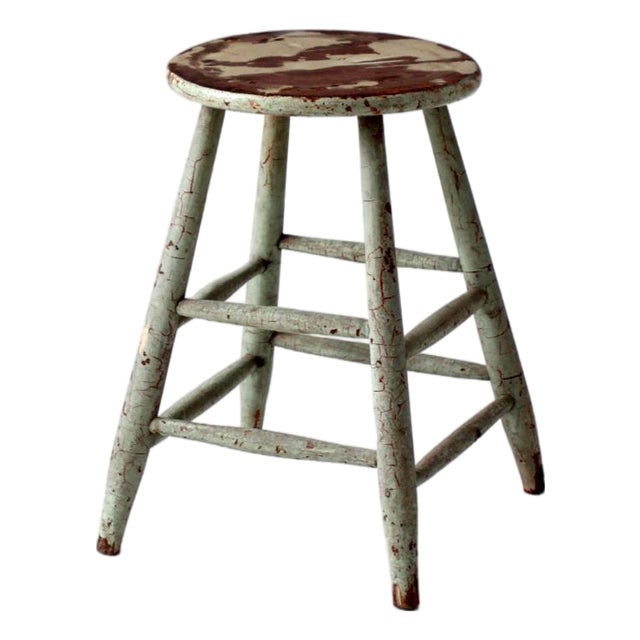 Vintage Painted Farmhouse Stool For Sale
