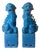 Late 20th Century Pair of Chinese Turquoise Glazed Ceramic Foo Dogs on Pedestals For Sale