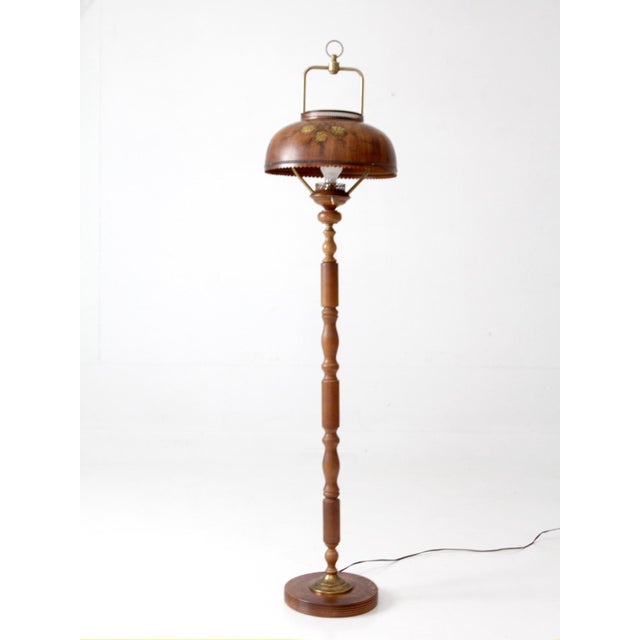 Farmhouse Vintage Faux Bois Floor Lamp With Hand Painted Pinecone Shade For Sale - Image 3 of 18