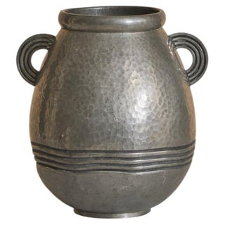 French Art Deco Pewter Vase by Rene Delavan, 1920s For Sale