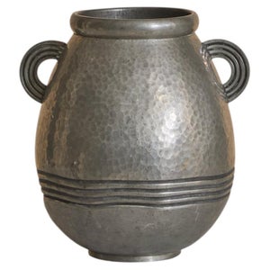 French Art Deco Pewter Vase by Rene Delavan, 1920s