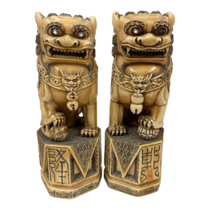 Early 20th Century Antique Chinese Carved Faux Ivory Foo Dogs, a Pair