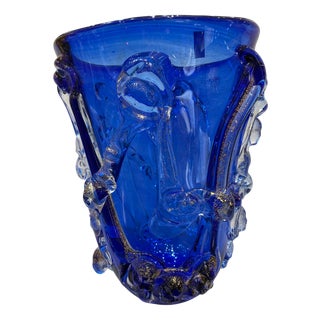 Blue Vase with Transparent Reliefs in 24 Kt Submerged Gold Leaf by Il vetro dei Dogi For Sale