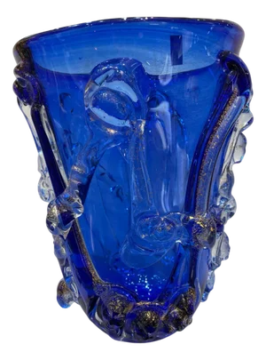 Blue Vase with Transparent Reliefs in 24 Kt Submerged Gold Leaf by Il vetro dei Dogi