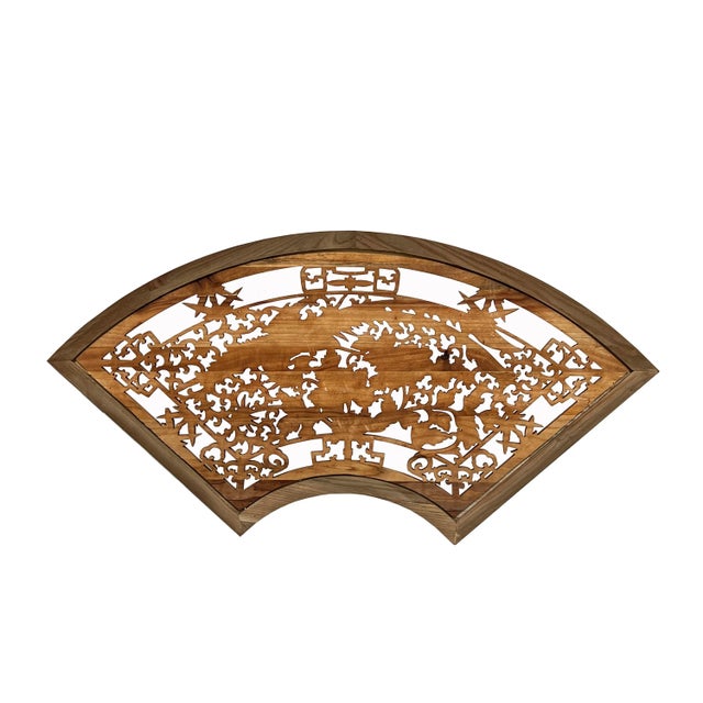 Chinese Chinese Fan Shape Phoenix Flowers Wood Wall Hanging Panel For Sale - Image 3 of 6