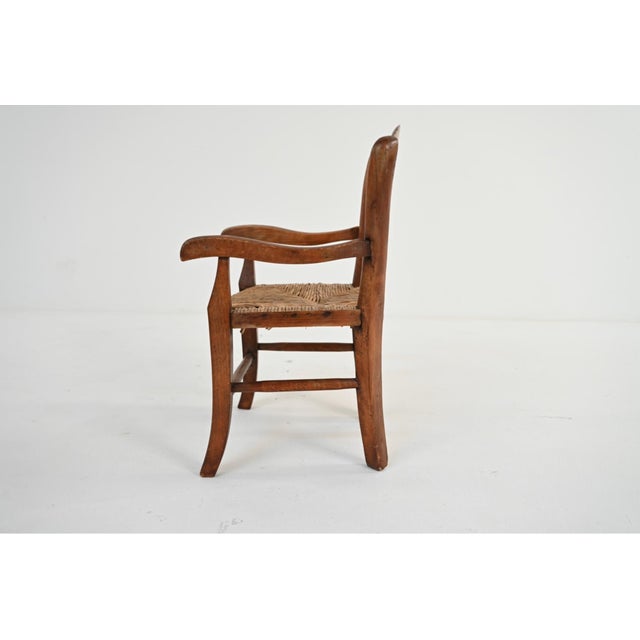 Wood Antique French Provincial Style Rush Seat Child's Armchair For Sale - Image 7 of 11
