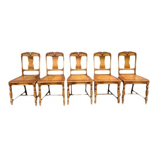 Rancho Monterey Style 1930s Vintage Solid Oak Dining Chairs - Set of 5 For Sale