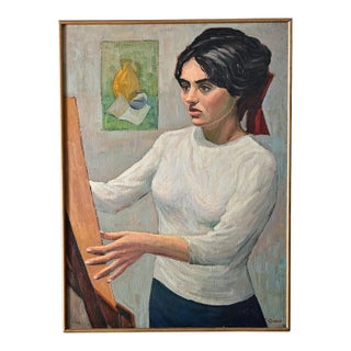 French Vintage Portrait Painting Signed Cruciani For Sale