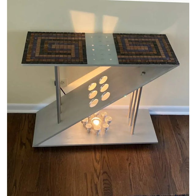 1980s Post Modern Custom Made Aluminum Tiled Mosaic Console Foyer Table For Sale - Image 5 of 10