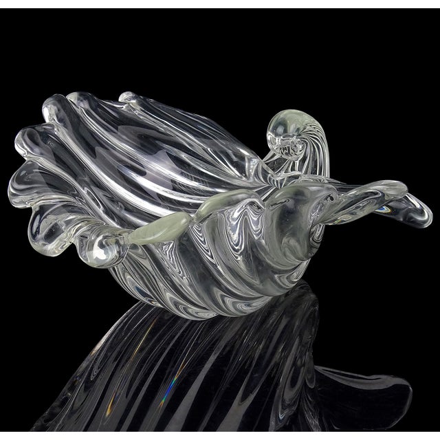 Late 20th Century Cartier Signed Seguso Murano Vintage Crystal Clear Ribbed Surface Italian Art Glass Seashell Shell Bowl For Sale - Image 5 of 11